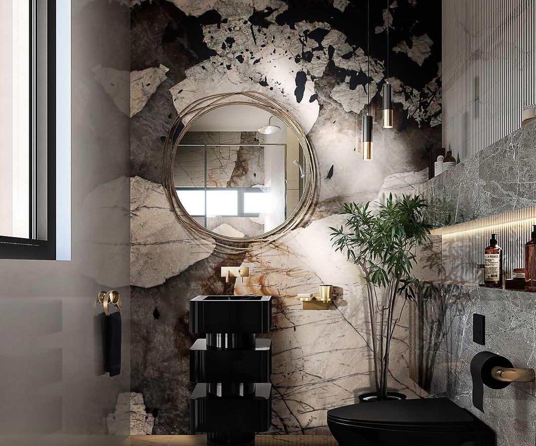 Black and deals gold bathroom